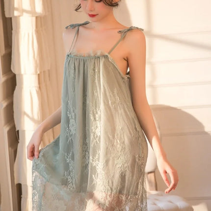 Camicia da Notte Sexy in Pizzo da Donna, Abito Sottoveste in Raso con Spalline Sottili, Chemise Senza Schienale, Babydoll, Lingerie Estiva Calda per la Casa