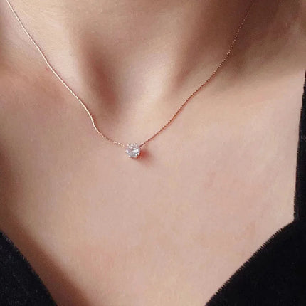 ANENJERY 316L Stainless Steel Zircon Thin Clavicle Chain Necklace for Women Festive Party Jewelry Wholesale PlatiNum
