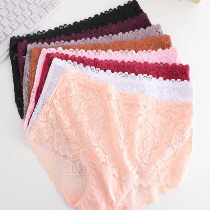 4PCS/SET Women's Sexy Lace Panty Hollow Out High Waist Women's Briefs Breathable Comfortable Underwear Plus Size Women Lingerie