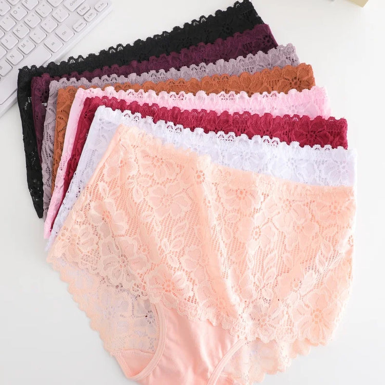 4PCS/SET Women's Sexy Lace Panty Hollow Out High Waist Women's Briefs Breathable Comfortable Underwear Plus Size Women Lingerie