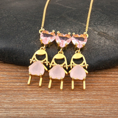 AIBEF Cuore Strass Ragazza e Ragazza Donna Ciondolo Collana Madre Cubic Zirconia Rame Dolce e Carino Gioielli Regalo di Fascino per Bambini