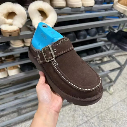 2026 New Vintage Belt Buckle Thick-soled Padded Men's and Women's Cotton Shoes Fashionable Half-trimmed Cotton Boots