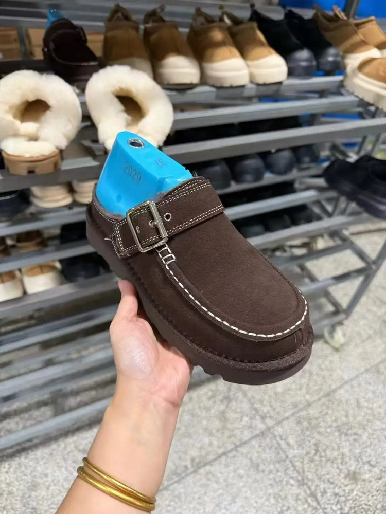 2026 New Vintage Belt Buckle Thick-soled Padded Men's and Women's Cotton Shoes Fashionable Half-trimmed Cotton Boots