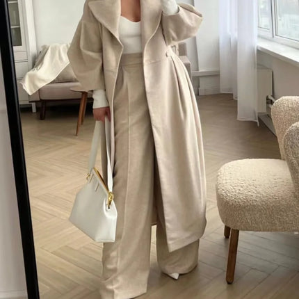 European American Retro Court Style Wool Coat, Long Length with Big Lapel & Lantern Sleeves, New Autumn Winter Outerwear