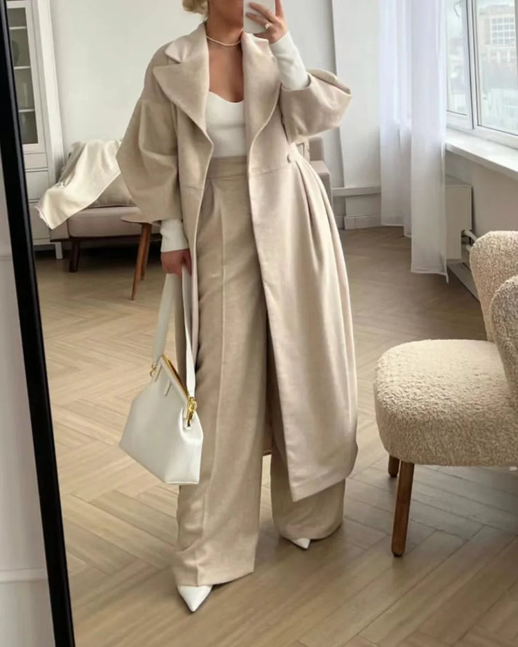 European American Retro Court Style Wool Coat, Long Length with Big Lapel & Lantern Sleeves, New Autumn Winter Outerwear