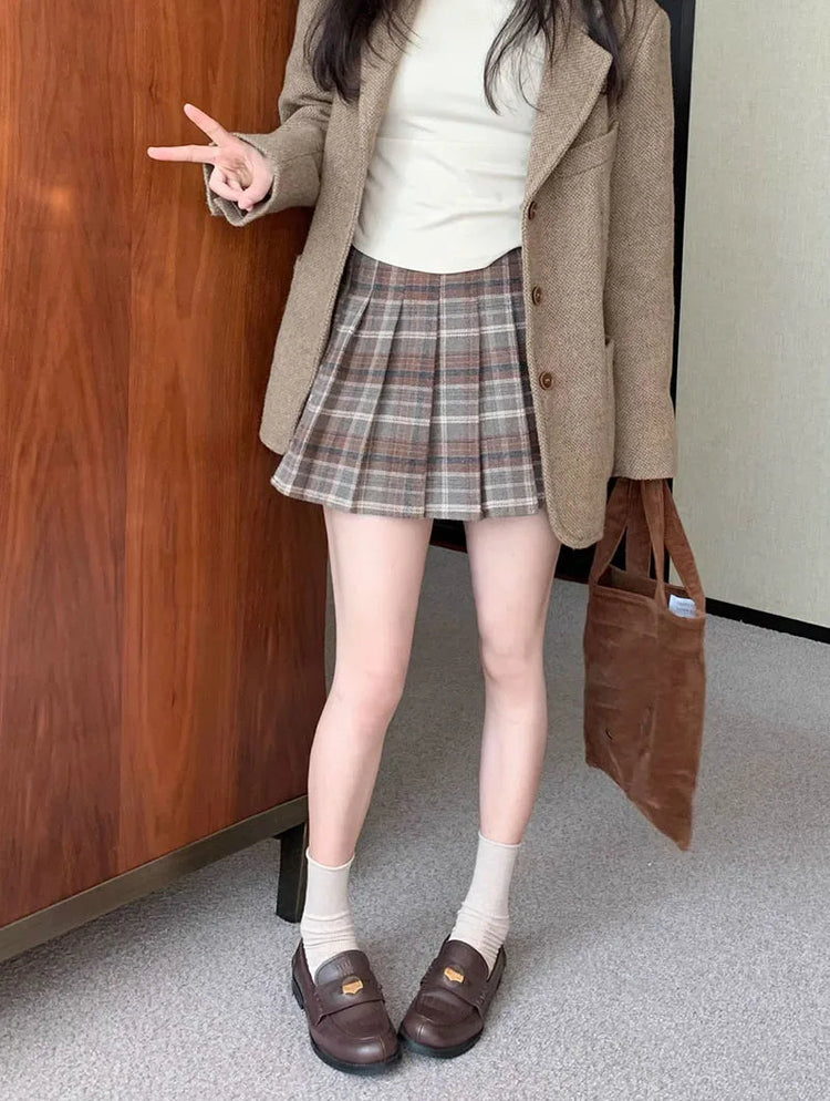 Preppy Style Plaid Pleated Skirt Women Fall Winter High Waist Woolen Mini Skirt Japanese School Uniforms Kawaii Y2K Jk Skirts PlatiNum