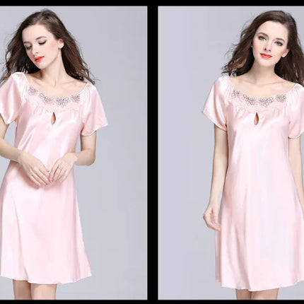 Women's Ice Silk Casual Silk Pajamas Sexy Lace Short Sleeve Women's Summer Pajamas Homewear