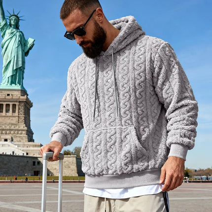 Cross-border Loose Men's Winter Retro Warm Double-Sided Velvet Casual Trend Hooded Pocket High Street Sweater