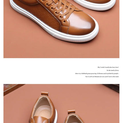 New 2024 Men Casual Leather Sneakers Lace Up Comfortable Outdoor Male Sports Casual Board Shoes Black Brown