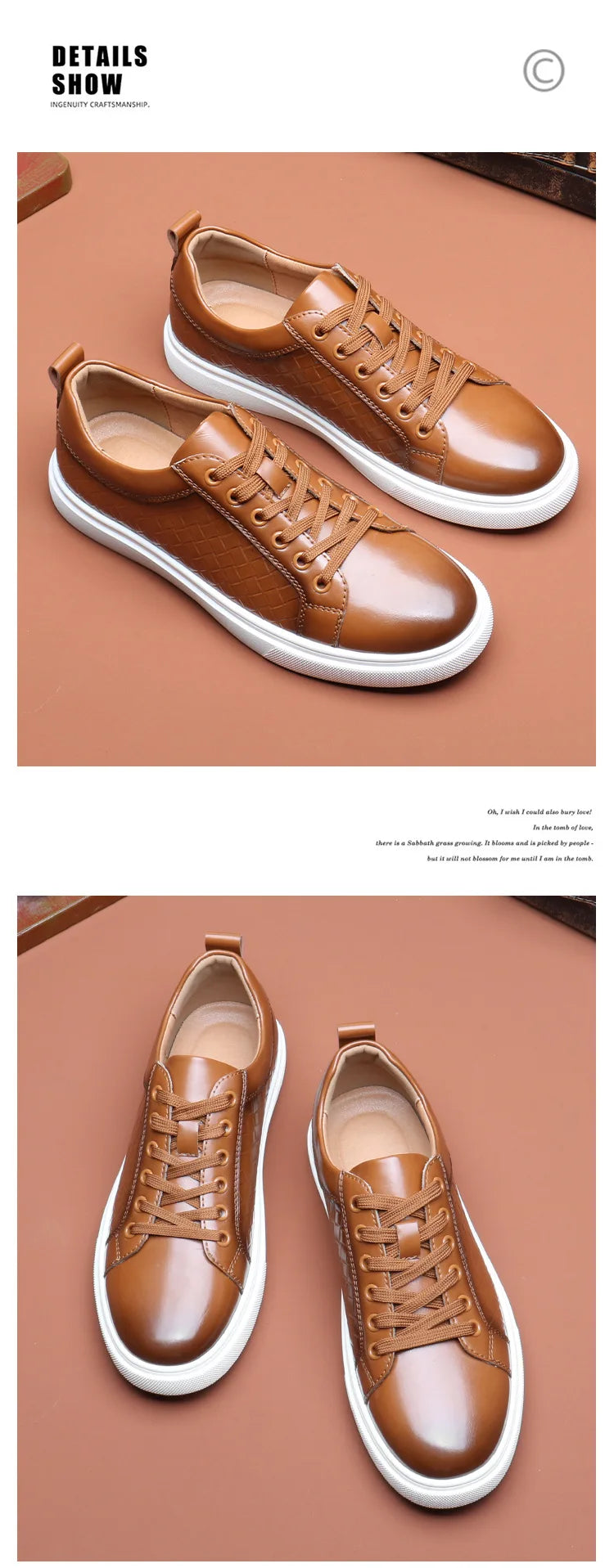 New 2024 Men Casual Leather Sneakers Lace Up Comfortable Outdoor Male Sports Casual Board Shoes Black Brown