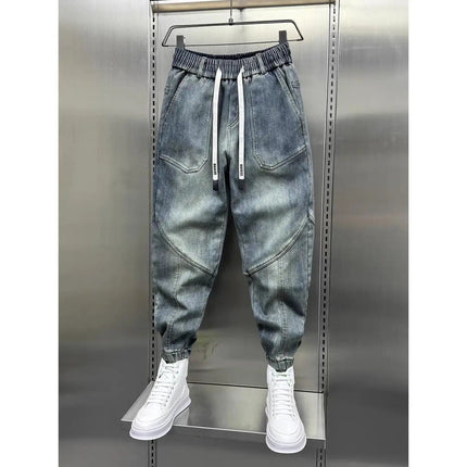Blue Denim Jeans Loose Harem Pants Elastic Waist Cuffs Casual Spring Autumn Luxury Clothing Men korean 2024 New Men's Fashion PlatiNum