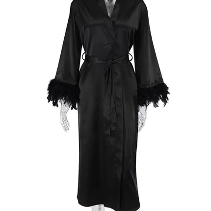 Piuma Blush Kimono Robe Boudoir Matrimonio Lunghezza pavimento Maxi Vestaglia Vestaglie Sposa per essere addio al nubilato Macchia Lingerie di seta