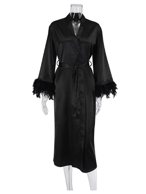 Piuma Blush Kimono Robe Boudoir Matrimonio Lunghezza pavimento Maxi Vestaglia Vestaglie Sposa per essere addio al nubilato Macchia Lingerie di seta