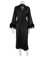 Piuma Blush Kimono Robe Boudoir Matrimonio Lunghezza pavimento Maxi Vestaglia Vestaglie Sposa per essere addio al nubilato Macchia Lingerie di seta
