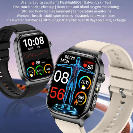 2026 Nuovo Misurazione Accurata Salute Smart Watch ECG + PPG Acido Urico Pressione Sanguigna Lipidi Nel Sangue Chiamata BT Smartwatch Per Le Donne Degli Uomini platinumshop