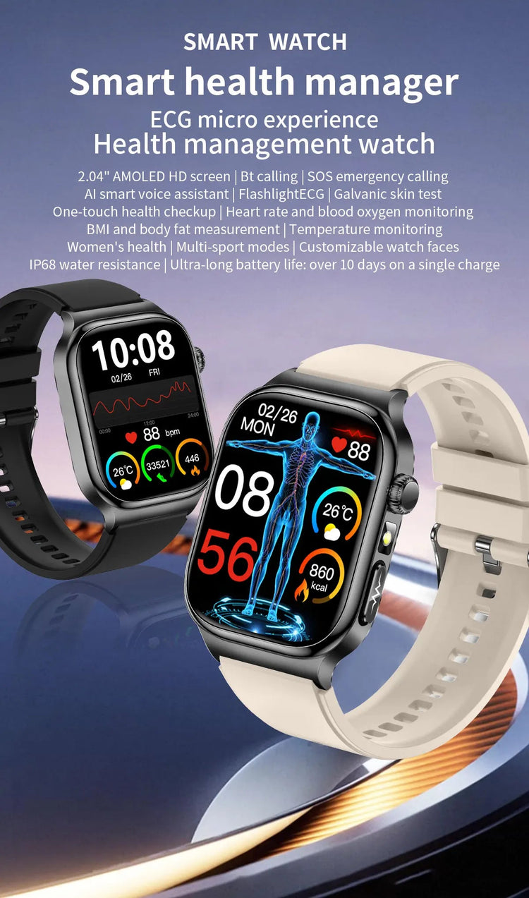 2026 Nuovo Misurazione Accurata Salute Smart Watch ECG + PPG Acido Urico Pressione Sanguigna Lipidi Nel Sangue Chiamata BT Smartwatch Per Le Donne Degli Uomini platinumshop