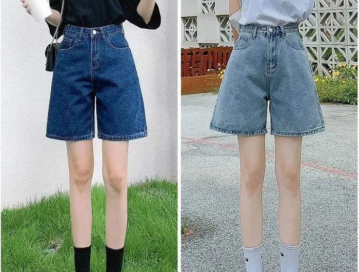 Ladies High Waist Wide Leg Denim Shorts Retro Blue A-Line Slim Fit Spring Summer Womens Casual Clothing 2026 PlatiNum