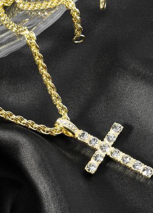 Hip Hop Iced Out Cross Pendant Necklace Strap 4mm Zircon Tennis Chain Men Women Sparkling Necklace Punk Jewelry Fashion Gift PlatiNum
