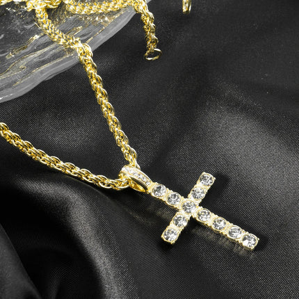 Hip Hop Iced Out Cross Pendant Necklace Strap 4mm Zircon Tennis Chain Men Women Sparkling Necklace Punk Jewelry Fashion Gift PlatiNum