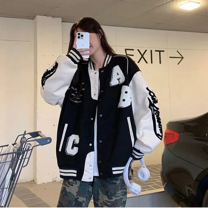 Y2k Lamb Wool Bomber Jacket Female Oversized Streetwear 2025 New Women Harajuku Fashion College Uniform Varsity Baseball Jackets