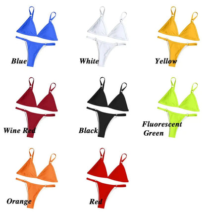 Costume da bagno bikini sexy da donna in tinta unita con fibbia in metallo decorato con costumi da bagno brasiliani per vacanze al mare platinumshop