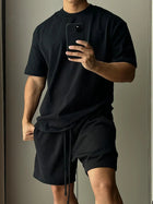 Set di pantaloncini a maniche corte in puro cotone da uomo, t-shirt sportiva e per il tempo libero allentata alla moda europea e americana platinumshop