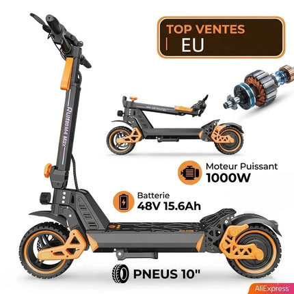 Monopattino Elettrico per Adulti, Motore 1000W, Batteria 48V 15.6Ah, Autonomia 55 km, Pneumatici 10'', Sospensioni, Freni a Disco, Pieghevole