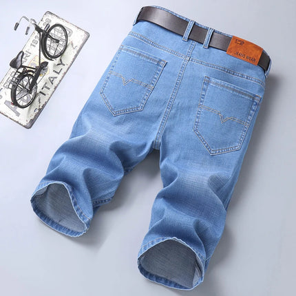 2026 Pantaloncini Casual da Uomo in Denim Cotone Elastico Dritti di Alta Qualità al Ginocchio Jeans Classici Vintage Moda Blu