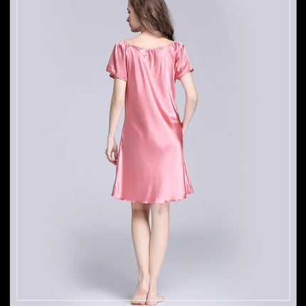 Women's Ice Silk Casual Silk Pajamas Sexy Lace Short Sleeve Women's Summer Pajamas Homewear