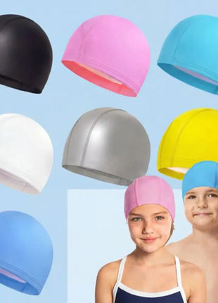 Cuffia da nuoto impermeabile in PU per bambini Adulti Cuffia da sub ad alta elasticità non costruita Protezione per le orecchie dei capelli lunghi Cuffia da nuoto unisex