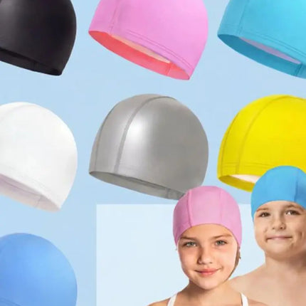 Cuffia da nuoto impermeabile in PU per bambini Adulti Cuffia da sub ad alta elasticità non costruita Protezione per le orecchie dei capelli lunghi Cuffia da nuoto unisex