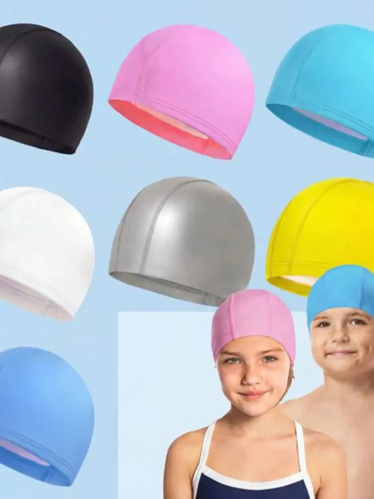 Cuffia da nuoto impermeabile in PU per bambini Adulti Cuffia da sub ad alta elasticità non costruita Protezione per le orecchie dei capelli lunghi Cuffia da nuoto unisex
