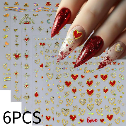 8pc 3D Mixed Color Heart Nail Stickers Valentines' Day Sweet Red Pink Love Selfadhesive Nail Decoration Decals Manicure 2027