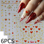 8pc 3D Mixed Color Heart Nail Stickers Valentines' Day Sweet Red Pink Love Selfadhesive Nail Decoration Decals Manicure 2027