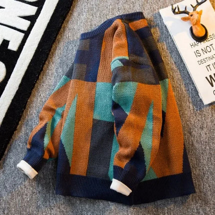 Graphic Crewneck Knitted Sweaters for Men Round Collar Man Clothes Brown Pullovers Cheap Order Spring Autumn T Shirt Baggy Tops