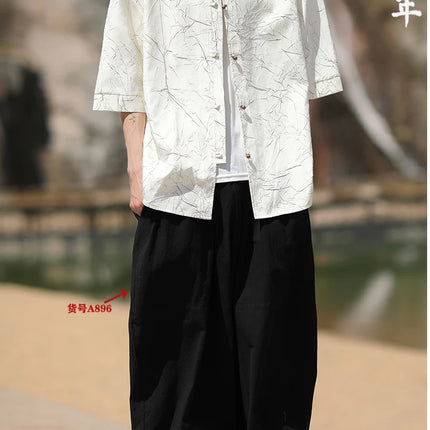 Camicia stile cinese da uomo lamina d'oro elegante vestibilità ampia camicie a maniche lunghe ispirate all'annata camicette sottili estive casual abbigliamento da uomo