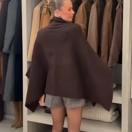 Asymmetric Knit Poncho Cape Loose Solid Color Minimalist Warm Shawl Wrap Outerwear Commuter High Street Pullover 202606H
