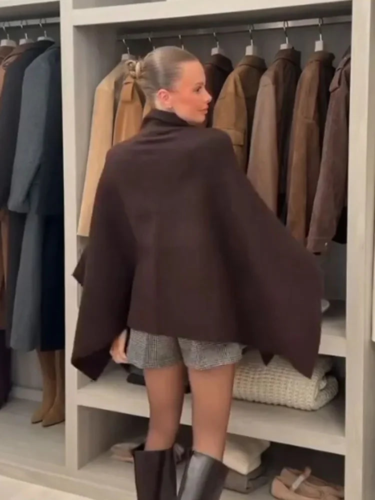 Asymmetric Knit Poncho Cape Loose Solid Color Minimalist Warm Shawl Wrap Outerwear Commuter High Street Pullover 202606H
