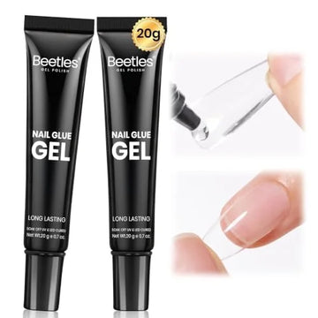 Beetles 2Pcs 20g Solid Nail Glue Gel for Soft Gel Tips, Press On Nails and Acrylic Nail Extensions, UV Light Required