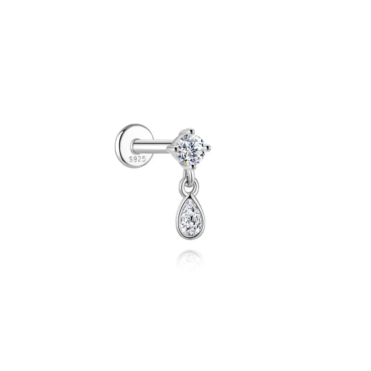 AIDE 1PC Sparkling Moissanite Piercing Stud Earrings 925 Sterling Silver Shining Circle Earring For Women Ear Bone Earring Jewel PlatiNum