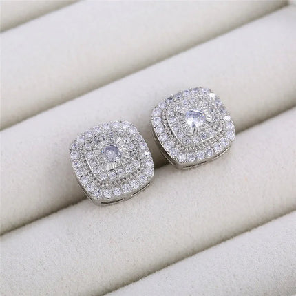 925 Sterling Silver Cubic Zirconia Stud Earrings for Princess Square Shape Versatile Style Fancy Gift Women Earring Jewelry PlatiNum
