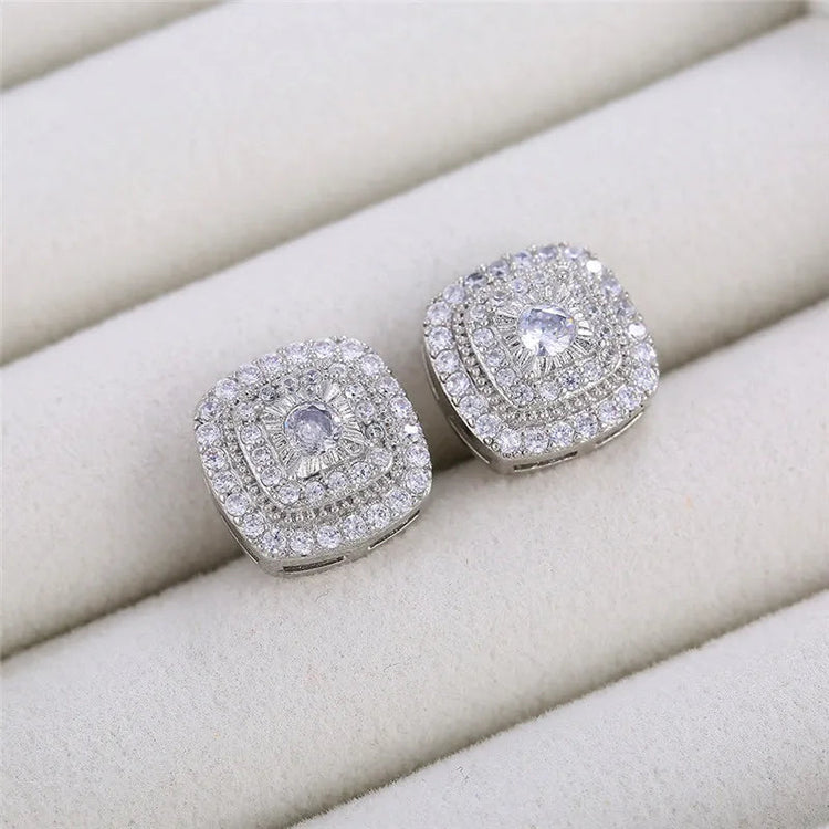 925 Sterling Silver Cubic Zirconia Stud Earrings for Princess Square Shape Versatile Style Fancy Gift Women Earring Jewelry PlatiNum