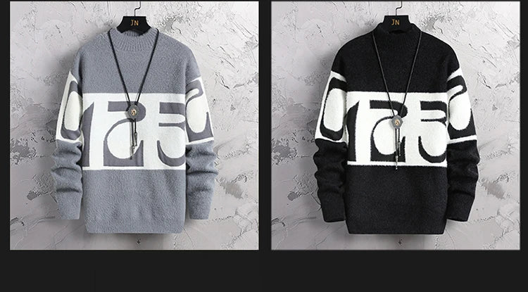 2023 New Fashion Patchwork digit Cashmere Sweater Men High Quality Comfortable Mens Sweaters Thick Warm Male Pullover