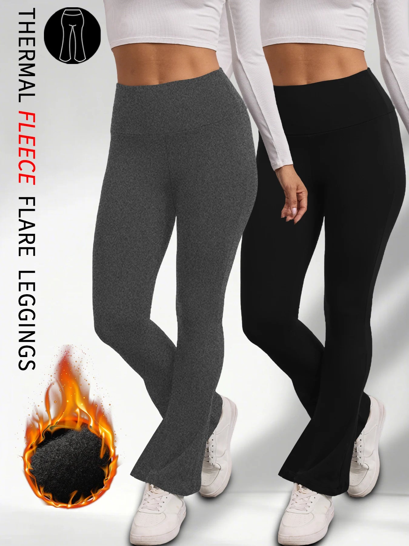 2 Pack High Waisted Fleece Flare Leggings for Women - Super Soft Bootcut Pants with Tummy Control, Perfect for Yoga Practice