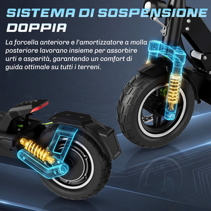 Monopattino elettrico Todimart D5S 490W 48V 10.4AH, autonomia 24KM, pneumatici fuoristrada da 10 pollici, sistema di sospensioni rigide, monopattino elettrico per adulti con APP.