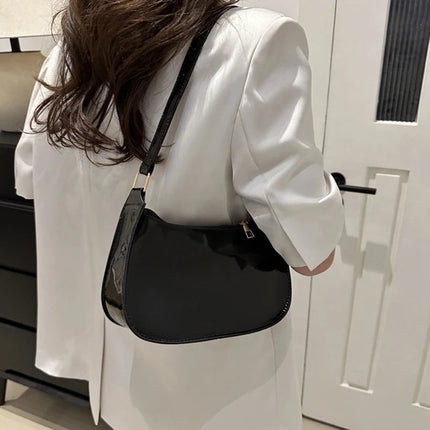 Retro Solid Color PU Leather Shoulder Underarm Bag Women's Fashion Handbags Casual Hobos Purses and Handbag Ladies Hand Bags PlatiNum