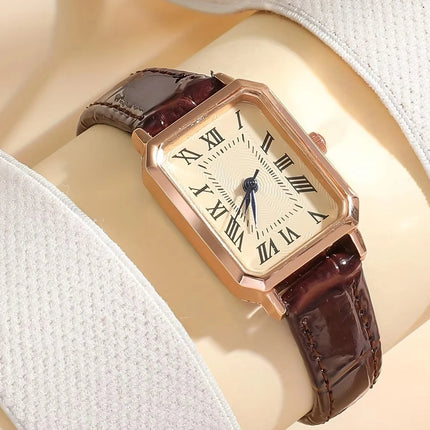 Orologio al quarzo con puntatore rettangolare Casual orologio da polso analogico in pelle PU retrò moda roma per donna e ragazza platinumshop