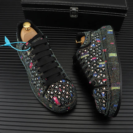 Hot Sale Rhinestone Canvas Shoes Mens Casual Skate Shoes Fashion Street Hip Hop Canvas Sneakers Men Platform Vulcanized Shoes
