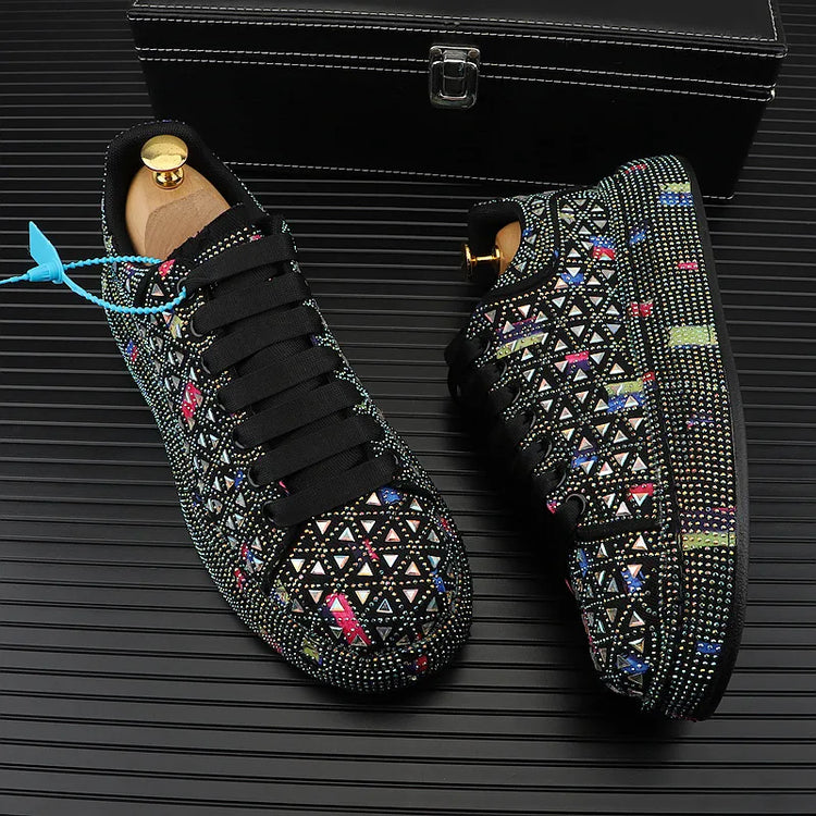 Hot Sale Rhinestone Canvas Shoes Mens Casual Skate Shoes Fashion Street Hip Hop Canvas Sneakers Men Platform Vulcanized Shoes