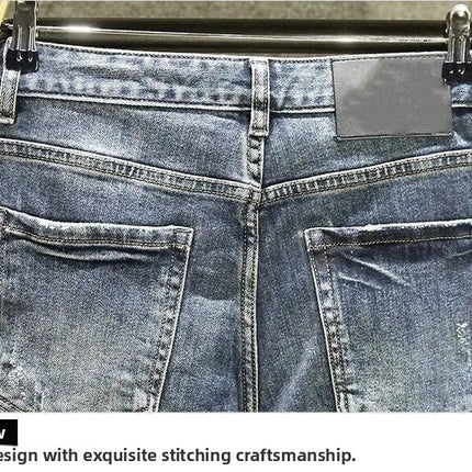 2025 Spring Autumn Korean Luxury Clothing New Cargo Brand Tooling Jeans Men's Slim High Street Men's Splicing Patch Trousers PlatiNum